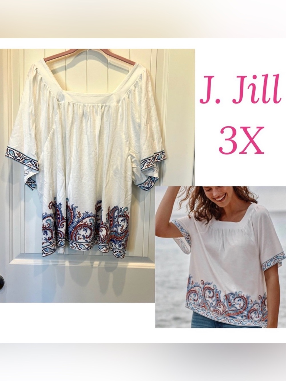 J. Jill White with Paisley print Size 3X  Cotton & Modal Rayon